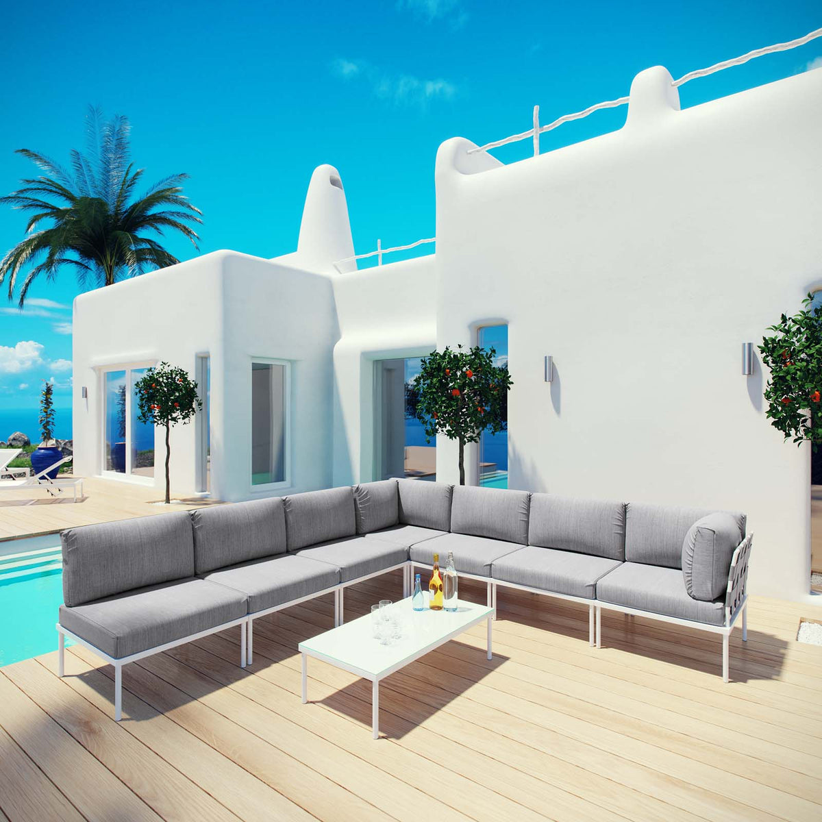 White Gray 8 Piece Outdoor Aluminum Sectional Sofa Set K843242