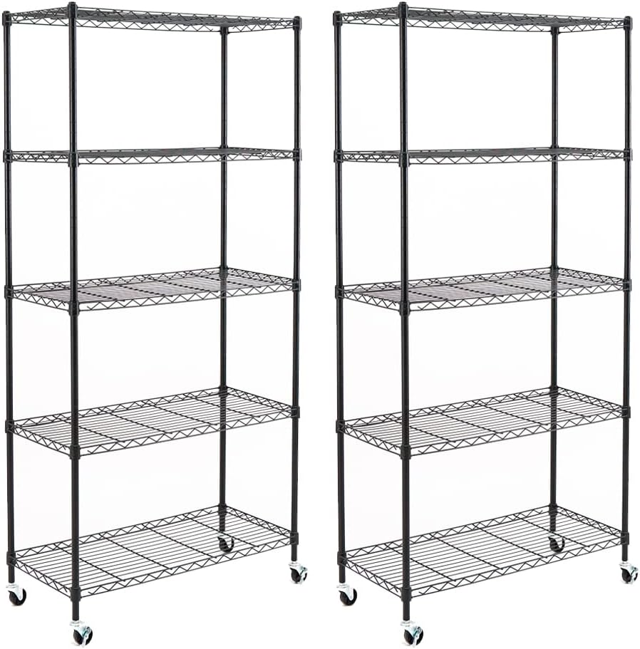 Black Adjustable Carbon Steel Wire Shelving Unit on Wheels A790