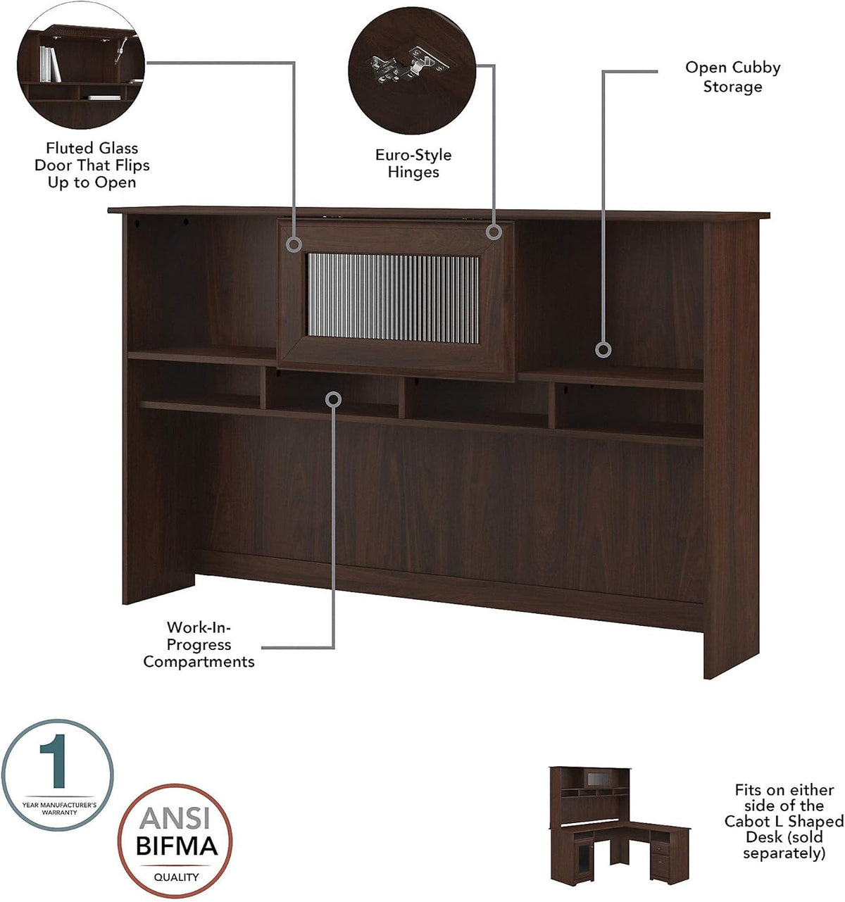 Walnut L Shape Desk with Hutch M44533