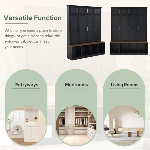 White 4-in-1 Hall Tree Coat Rack with 4 Shelves and 8 Cabinets R43408