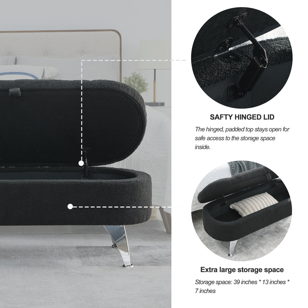 Black Teddy Storage Ottoman Bench S86384