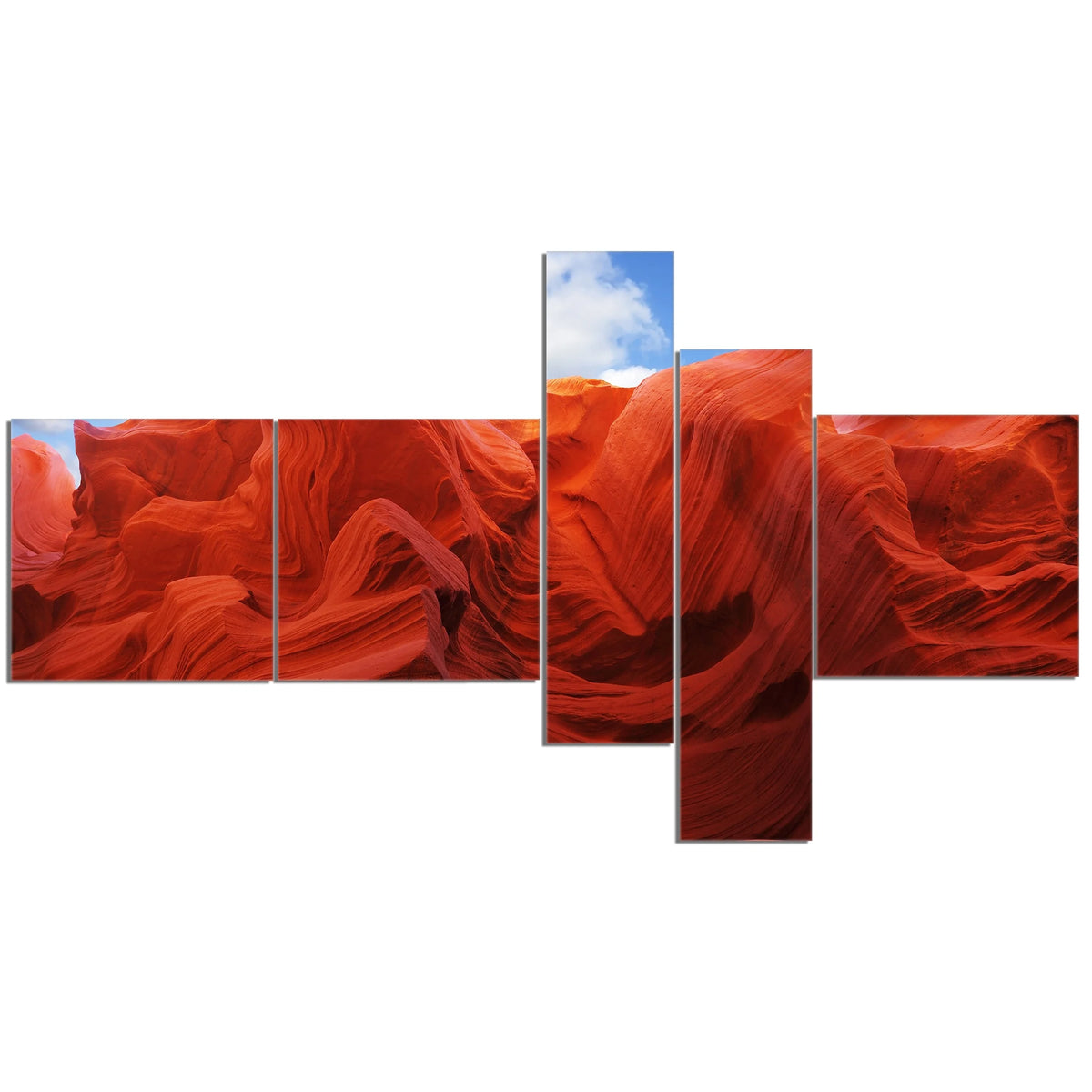 Red and Orange Shade in Antelope Canyon Photography Canvas Art Print 60 in. wide x 32 in. high - 4 Panels E87894