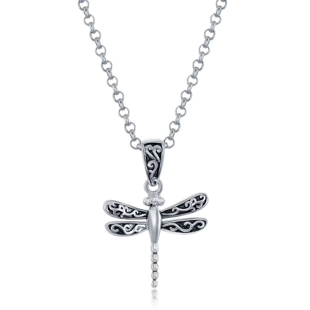 16+2” Oxidized Filigree Small Pendant Necklace Sterling Silver P4805