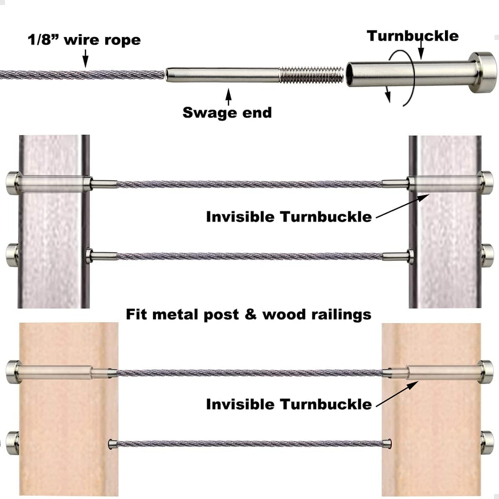 20 Pcs 1/8 Invisible Turnbuckle Kit, T316 Stainless Steel Cable Railing Hardware Kit P7599