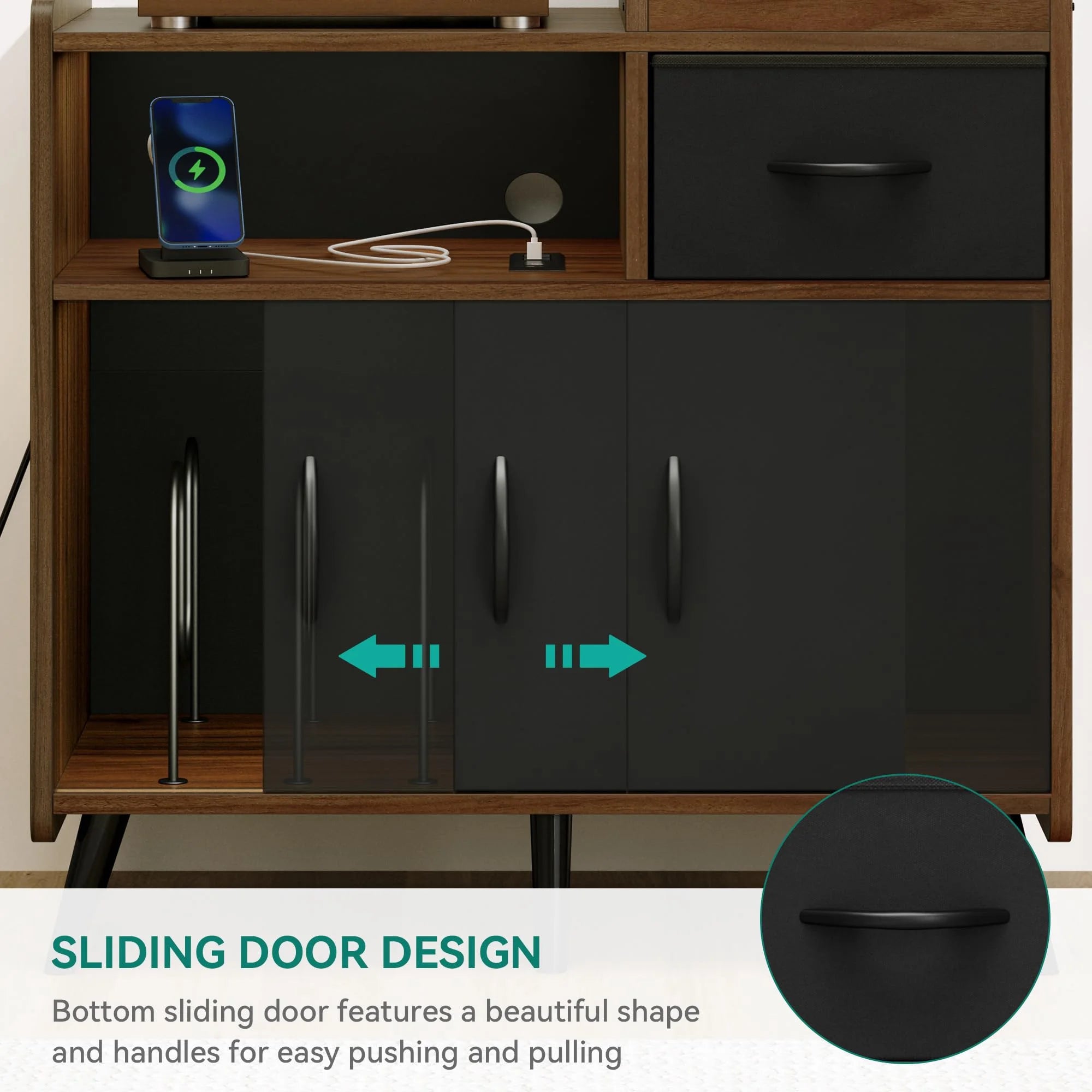 Brown Record Player Stand with Storage I59031