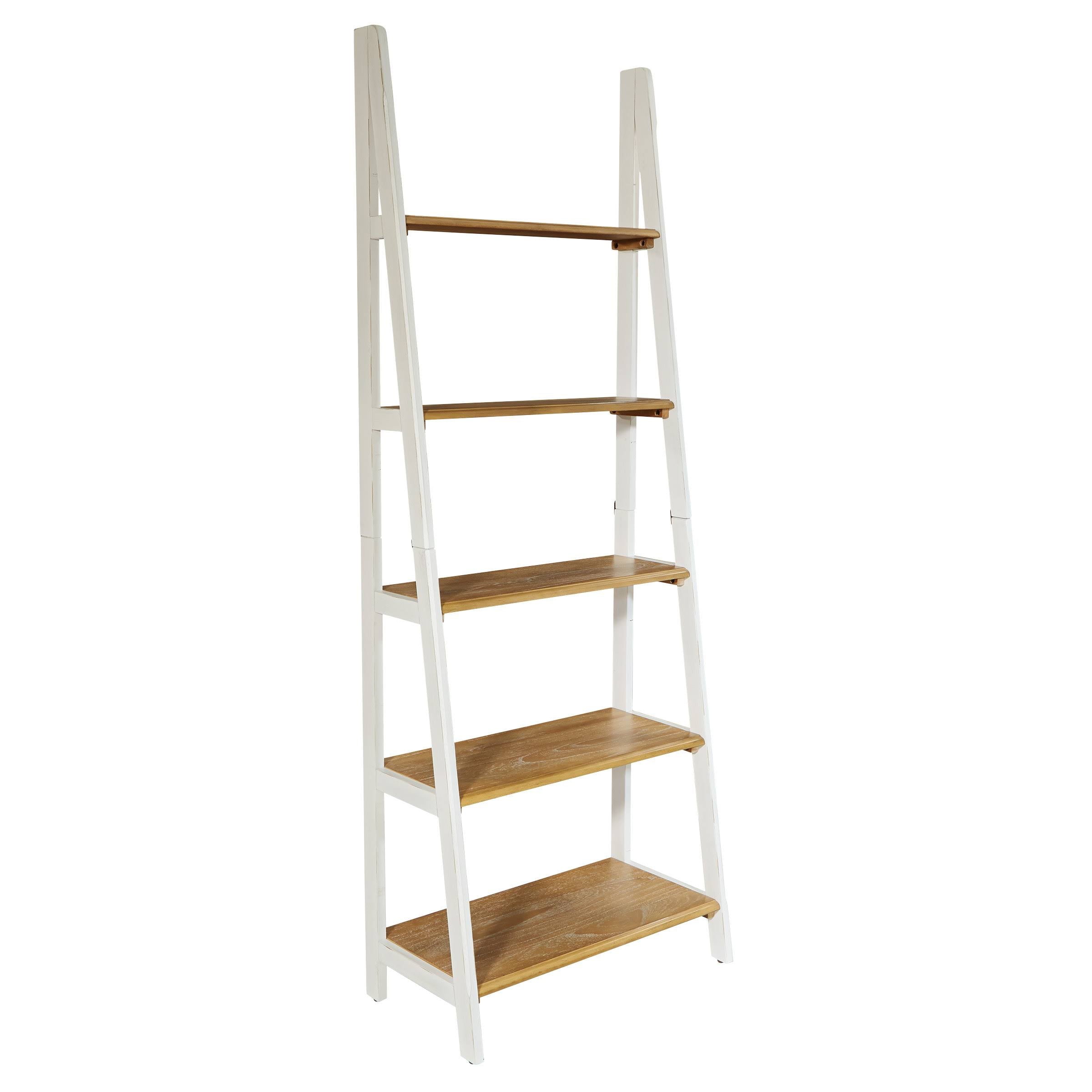 Distressed White Ladder Bookcase R202