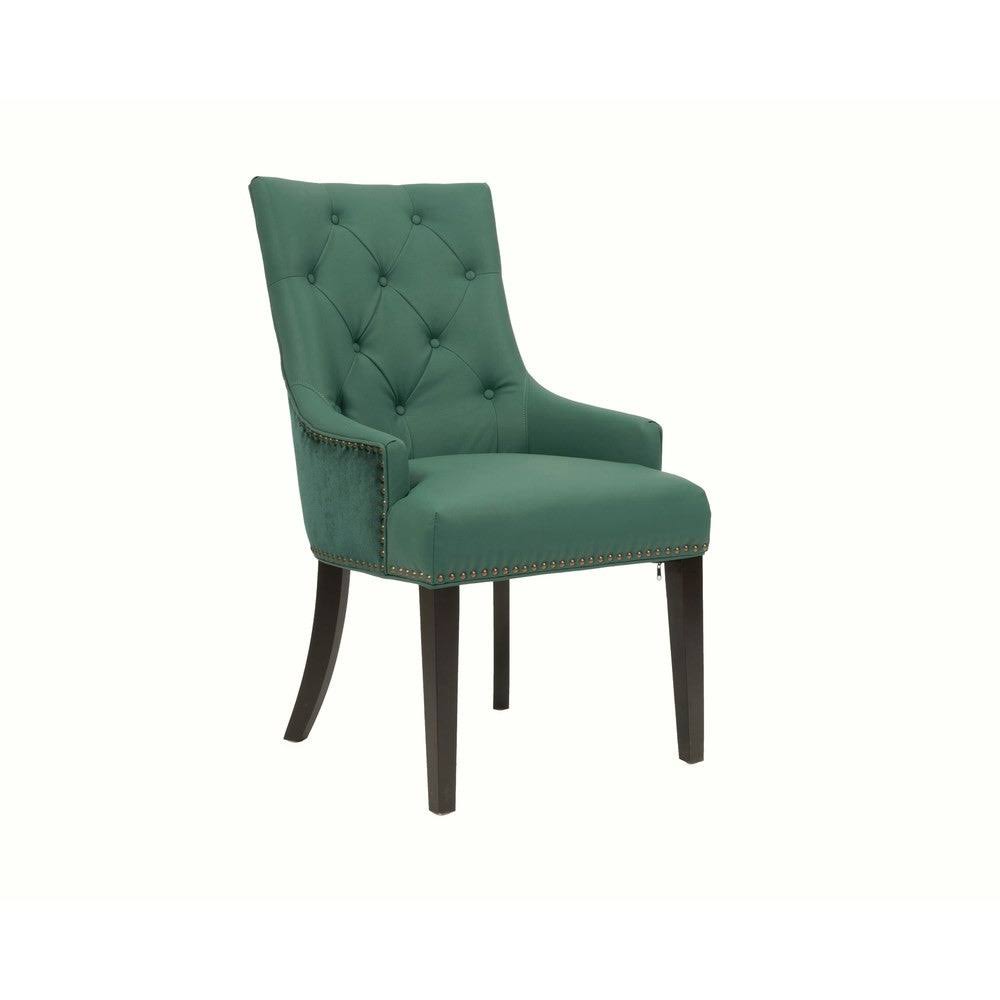 Dining Side Chair Button Tufted PU Leather Velvet Polished Brass Nailheads Espresso Wooden Legs M407