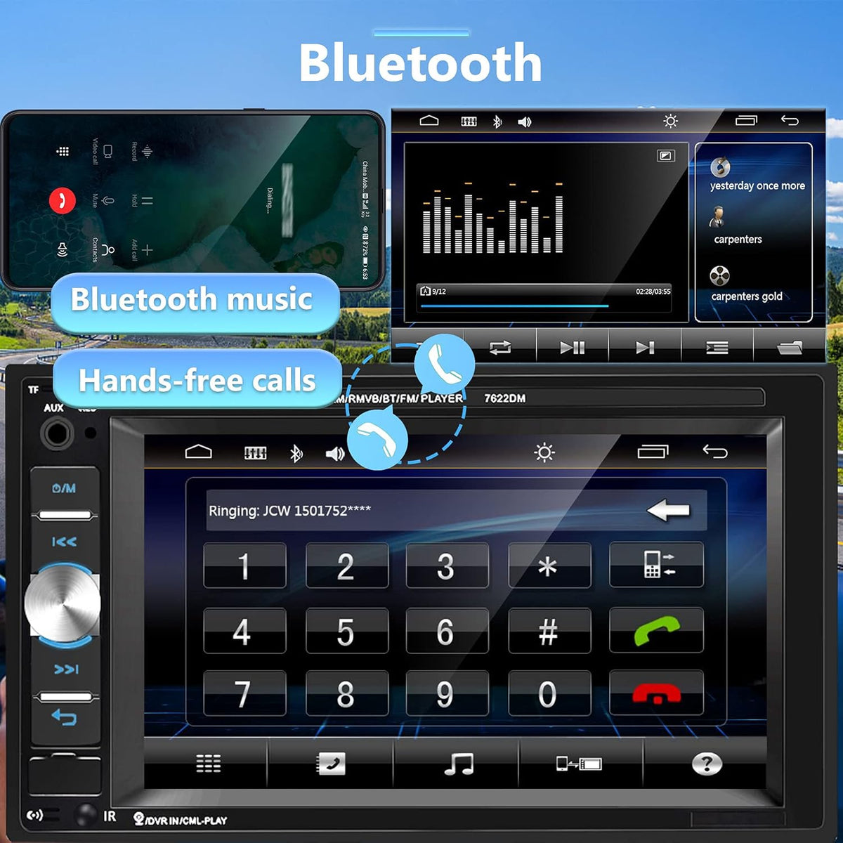 Double Din 6.2’’ Touch Screen Car Stereo with Bluetooth, USB, AUX-in, FM, Steering Wheel Controls, Remote Control, Rear View Camera T323258