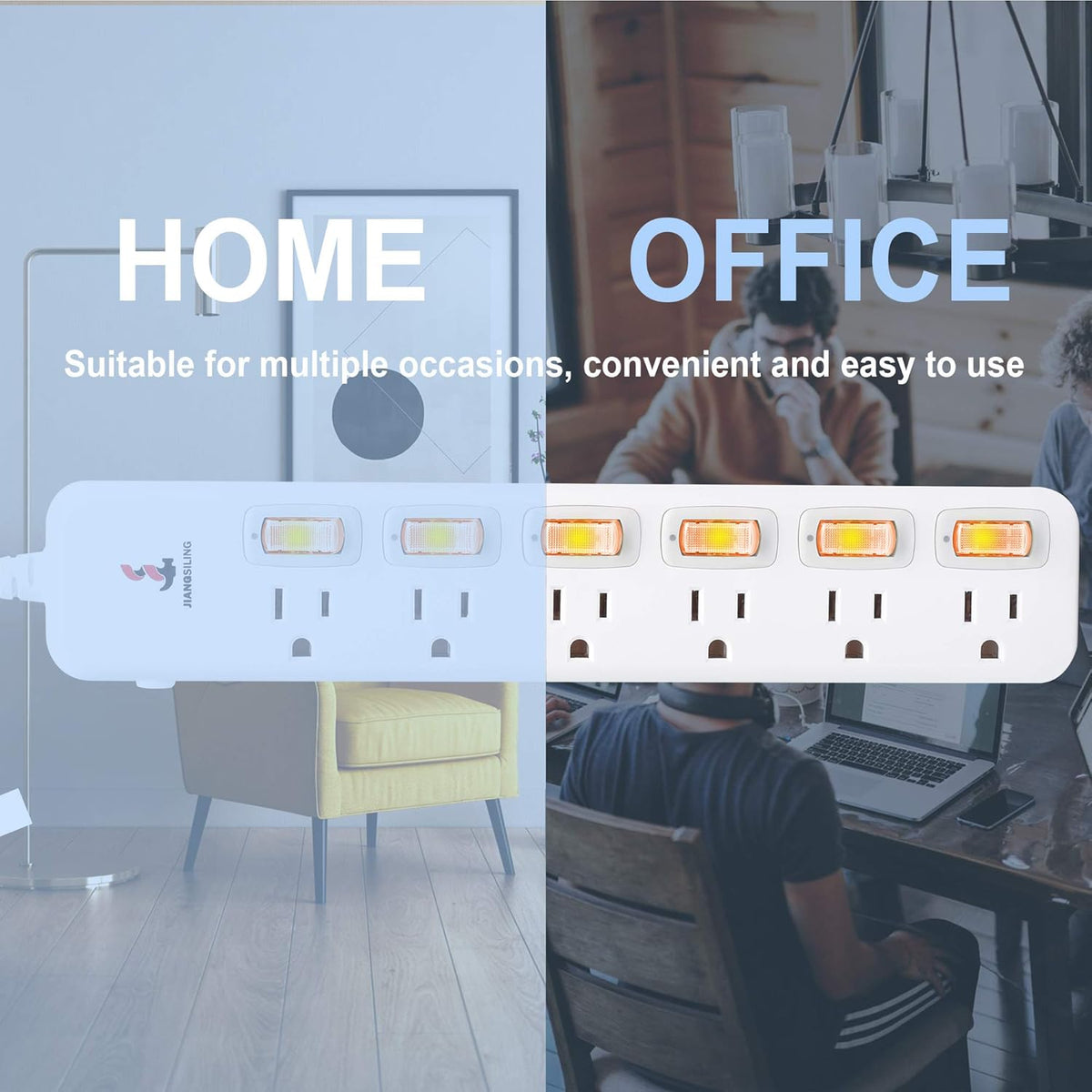 6 Outlets Surge Protector Power Strip with Individual Switch H3305