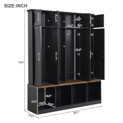 White 4-in-1 Hall Tree Coat Rack with 4 Shelves and 8 Cabinets R43408