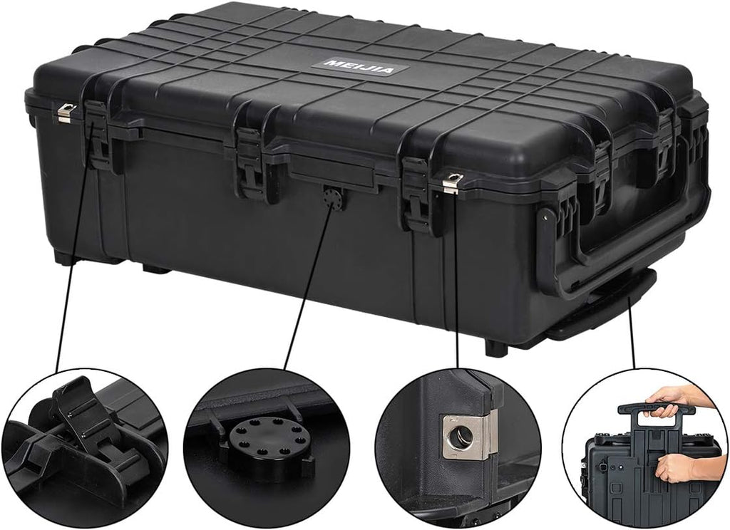 Portable Rolling Waterproof Hard Case with Wheels and Retractable Pull Handle, Black, 31.65inch x 19.37inch x 11.02inch B206545