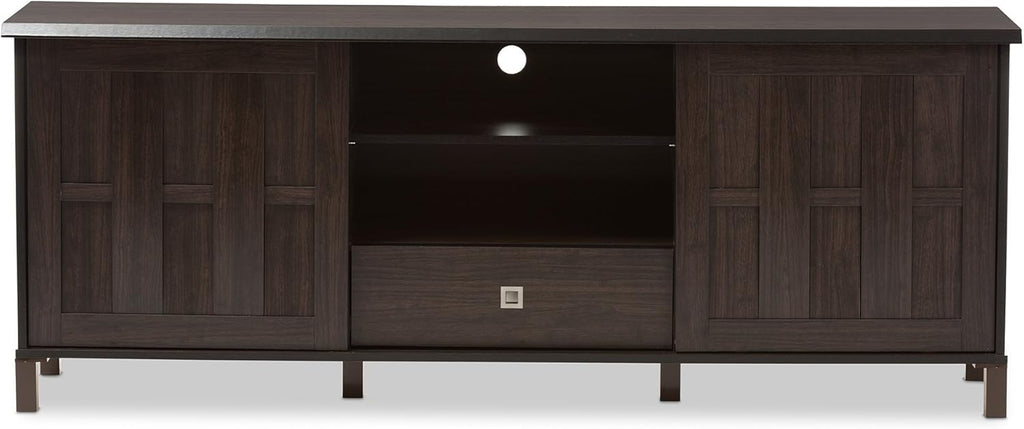 70 Dark Brown Wood TV Cabinet with 2 Sliding Doors and Drawer R488933