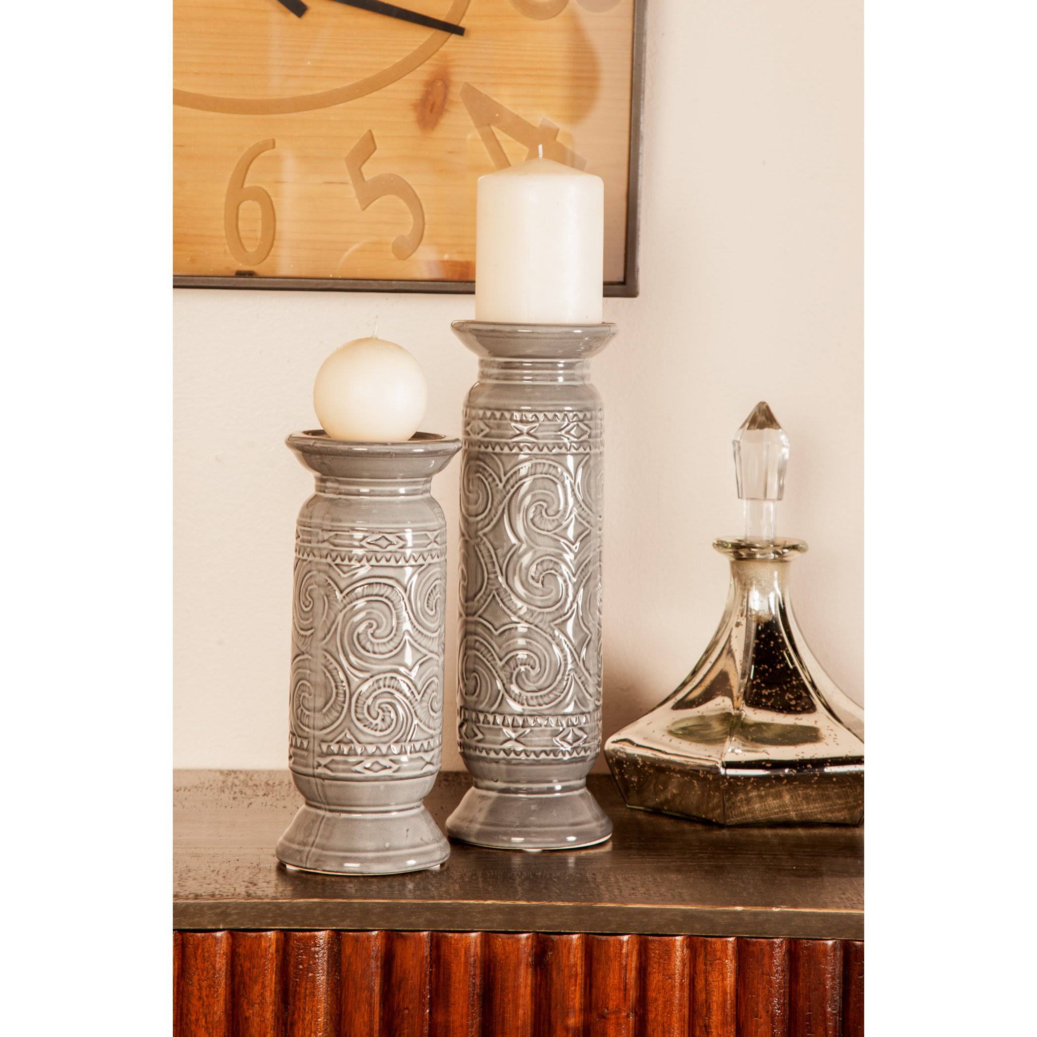 Set of 3 Gray Cylindrical Candle Holders V961033