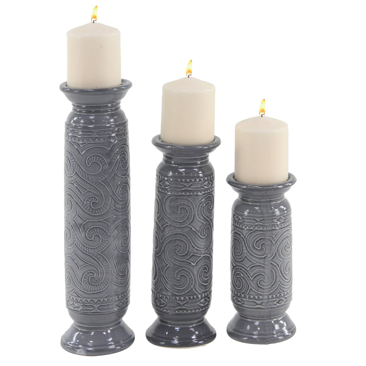 Set of 3 Gray Cylindrical Candle Holders V961033