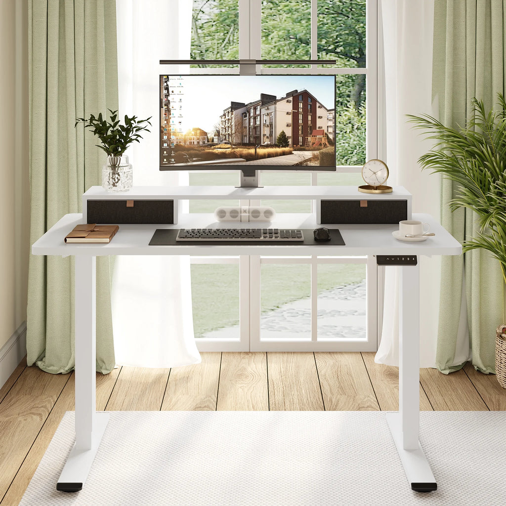 55"x24" Height Adjustable Standing Desk with 2 Drawers White Frame and White Top L693