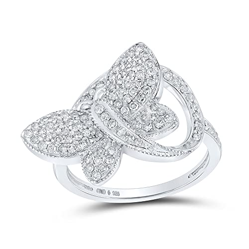 Sterling Silver Diamond Butterfly Ring Size 8 W672