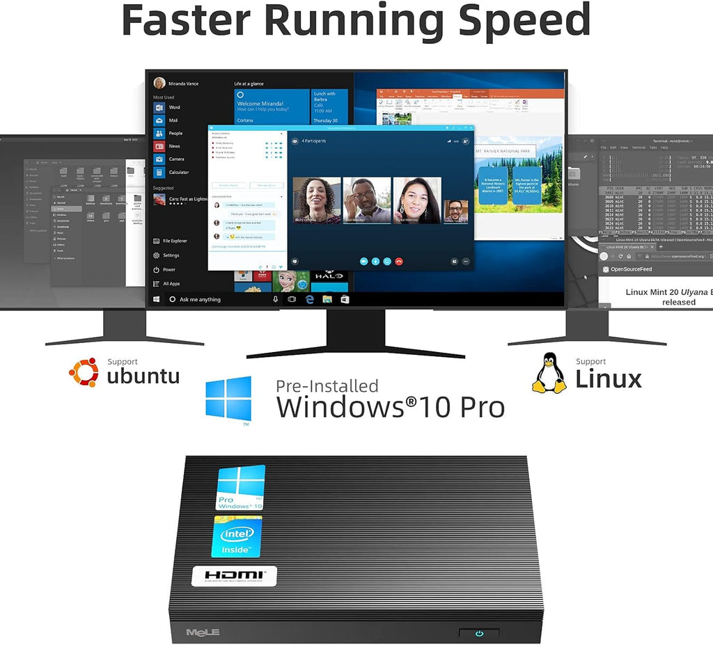 Fanless Mini PC Window11 Pro Celeron J4125 8GB/128GB Small Desktop Computer Dual HDMI 4K Output C819082