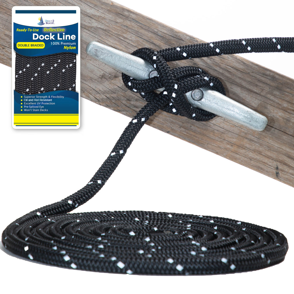 3/8" x 15' Black (2 Pack) Double Braided Nylon Dock Line J8347