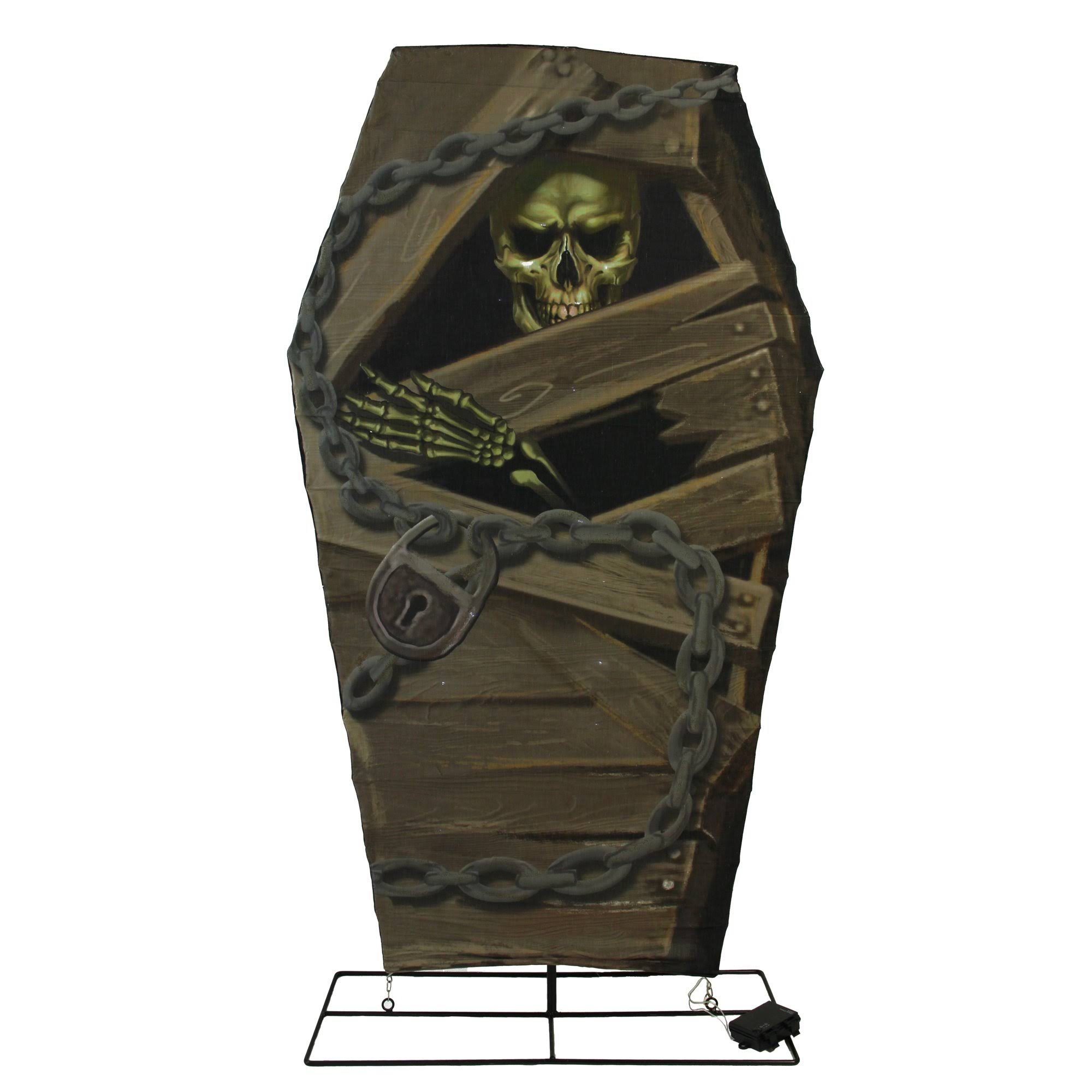 Black Battery Operated LED Lighted Skeleton in Coffin E394