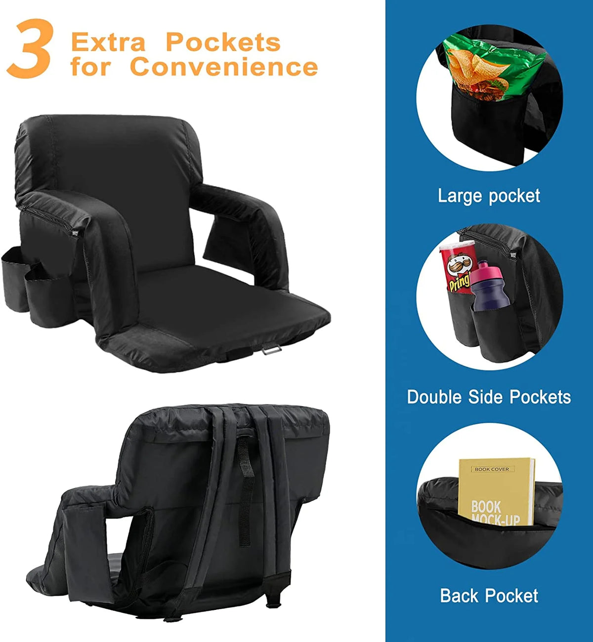 21" Wide Folding Stadium Seat with Back Support, 2 Pack V495123