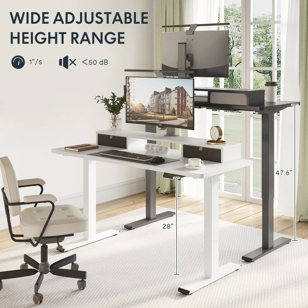 55"x24" Height Adjustable Standing Desk with 2 Drawers White Frame and White Top L693