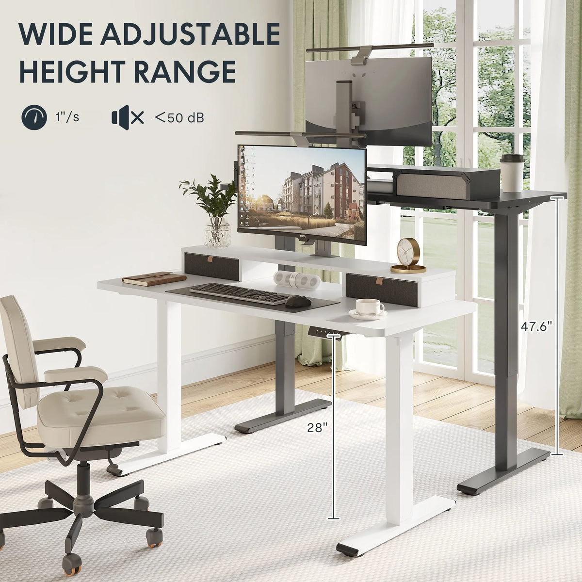 55"x24" Height Adjustable Standing Desk with 2 Drawers White Frame and White Top L693