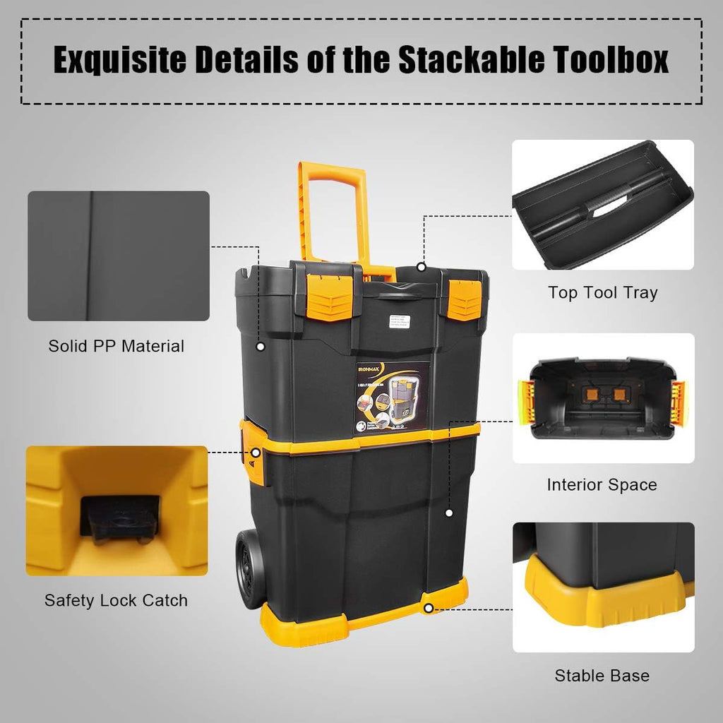Stackable Rolling Tool Storage Case with Removable Tray F518