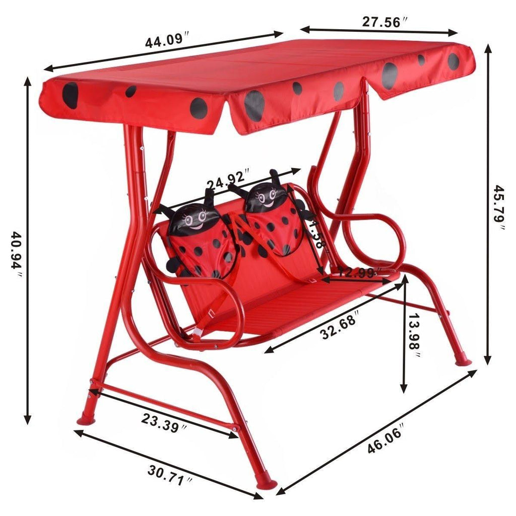 Red 2 Person Kids Patio Swing Chair with Canopy Q52382