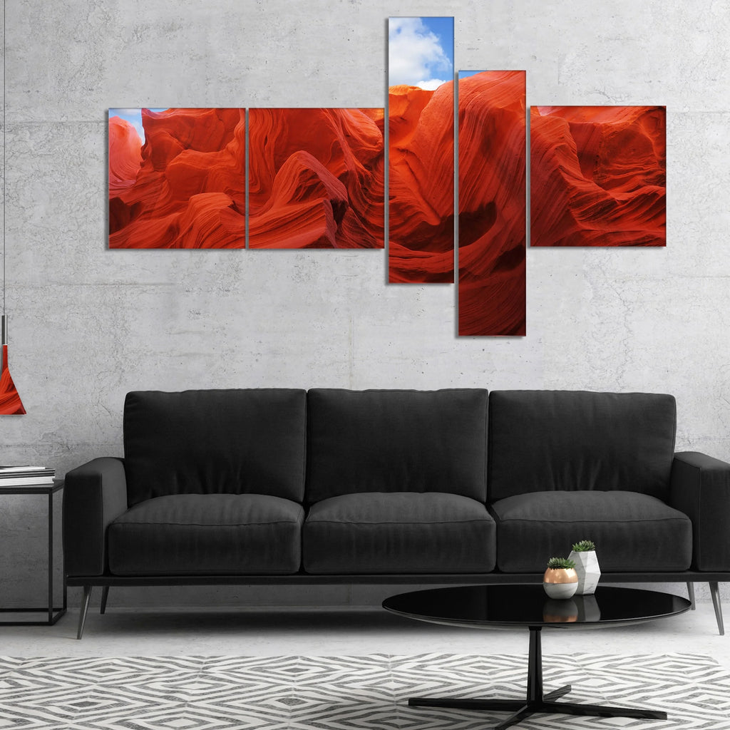 Red and Orange Shade in Antelope Canyon Photography Canvas Art Print 60 in. wide x 32 in. high - 4 Panels E87894