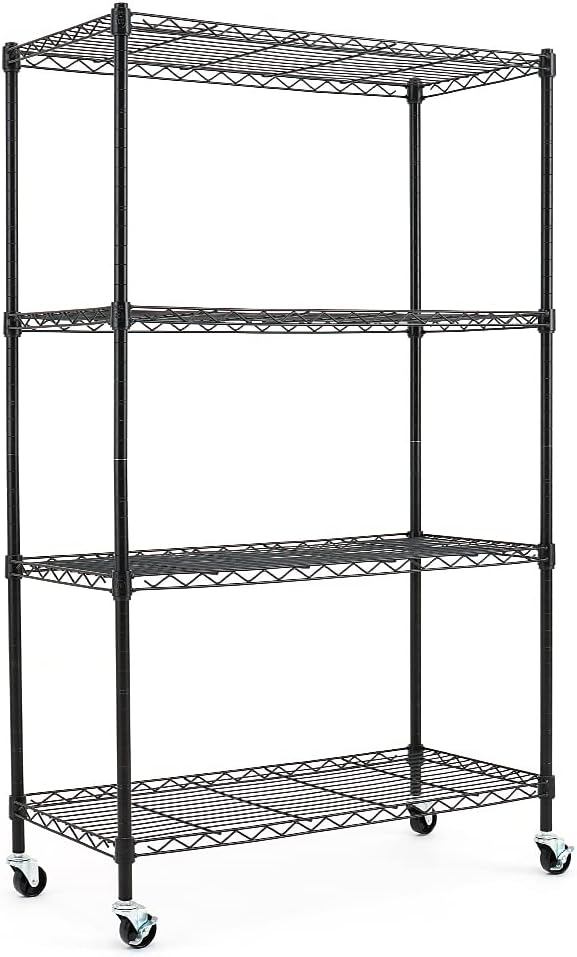 Black Adjustable Carbon Steel Wire Shelving Unit on Wheels A790