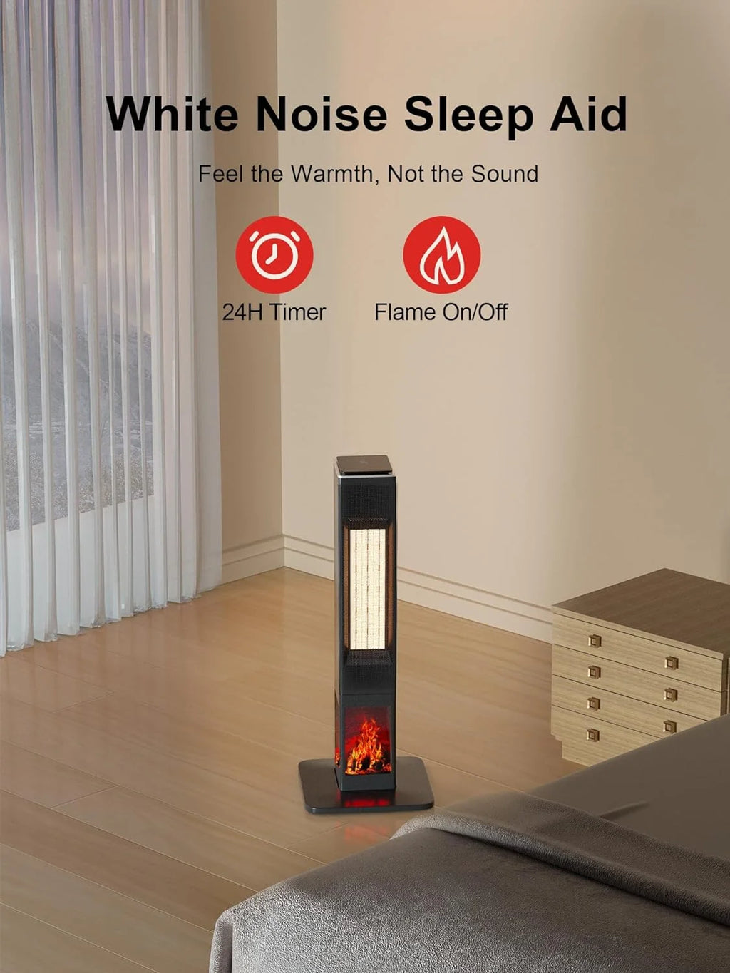 31" Portable Electric Tower Heater with Remote Thermostat 3 Modes 3D Flame F3541