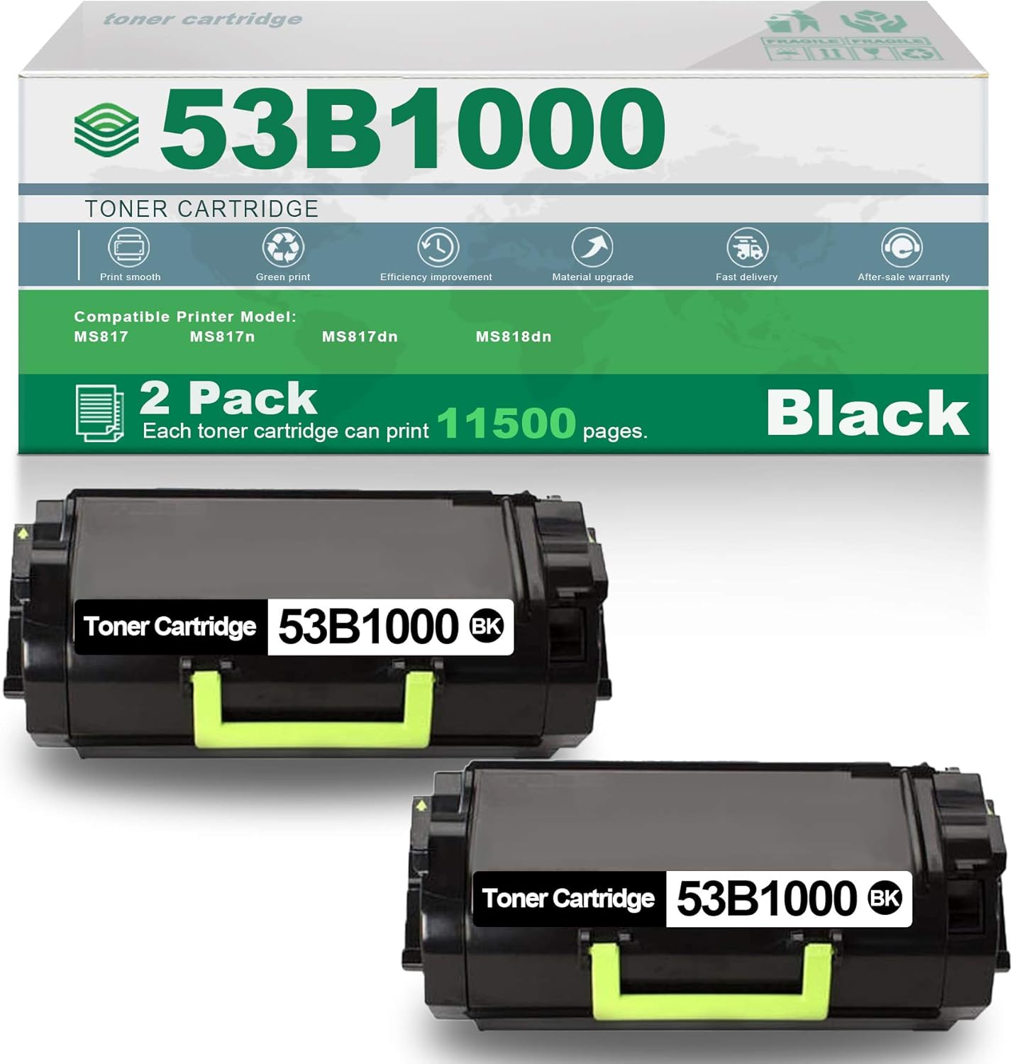 2 Pack Black High Yield Remanufactured Toner Cartridge Y1013