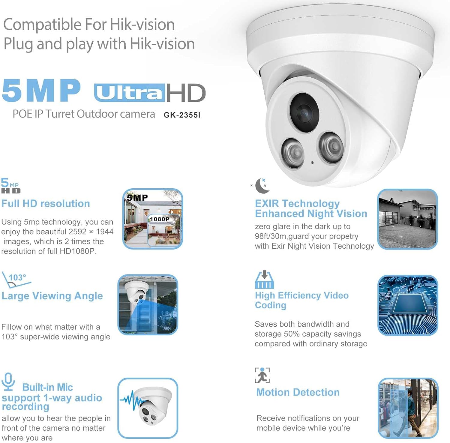 5MP Outdoor PoE IP Turret Camera with 2.8mm Lens C31920
