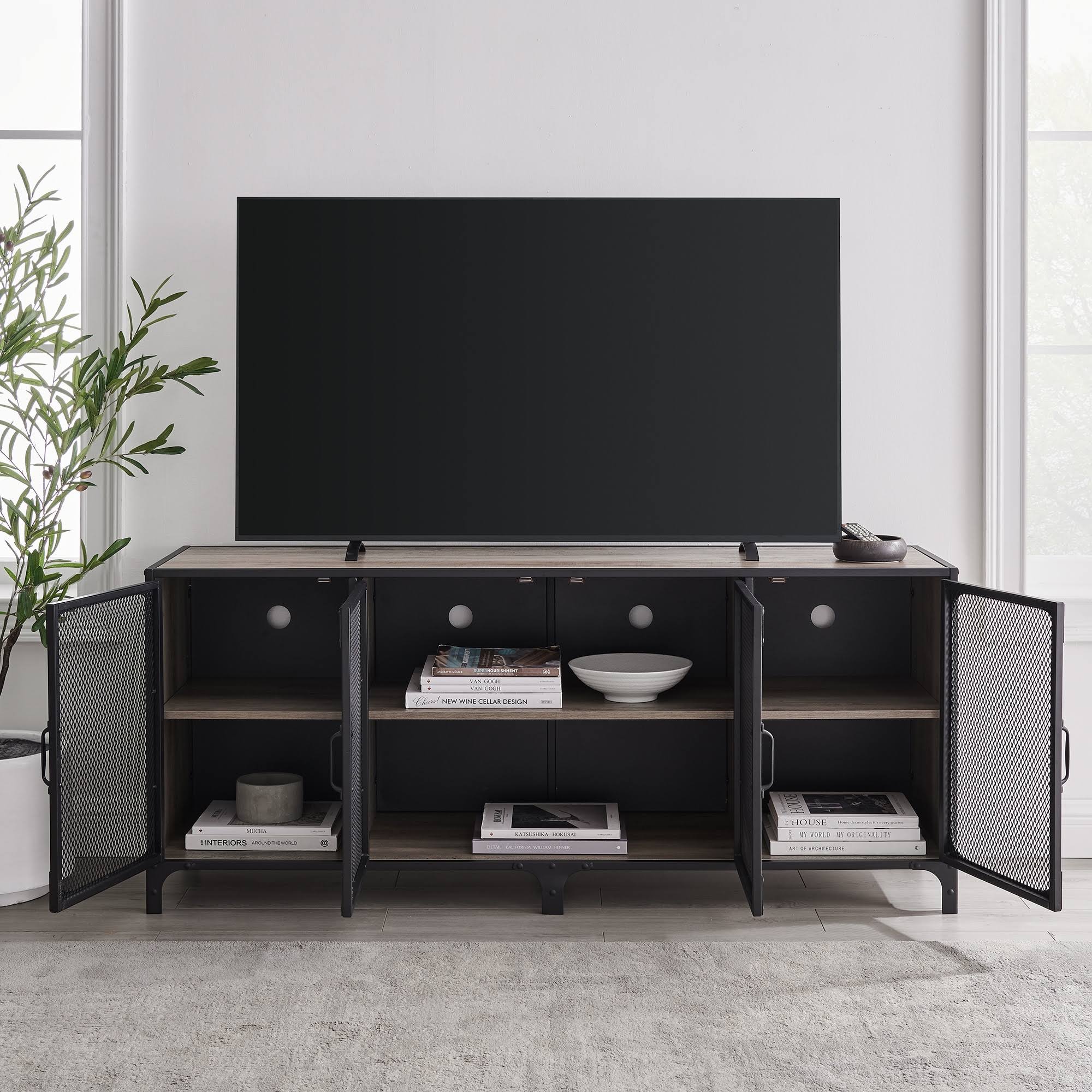 Industrial TV Stand Console Dark Walnut G32315