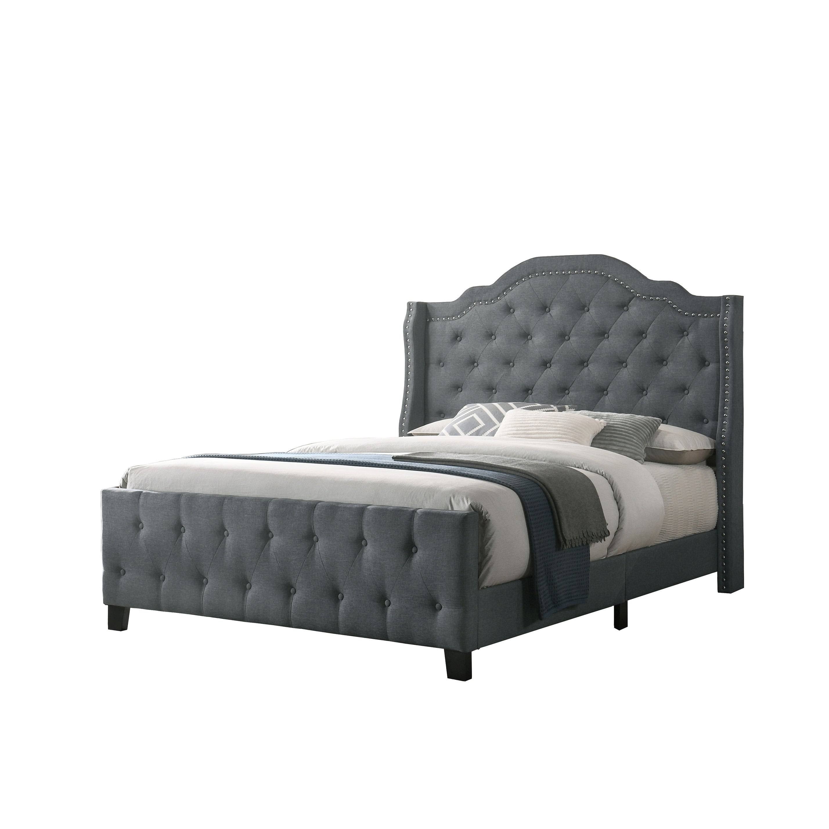 Beige Linen Tufted Panel Bed Queen Q429