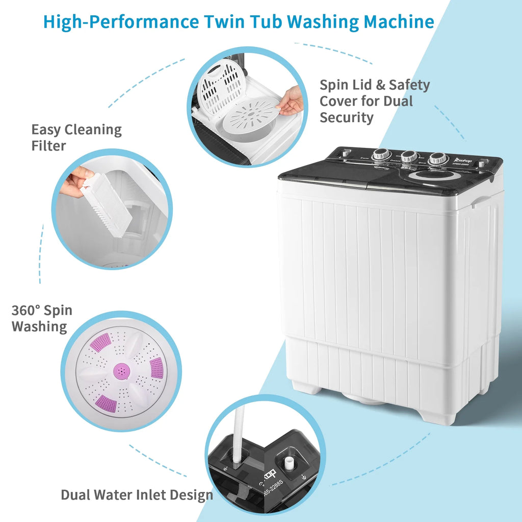Semi-automatic Twin Tub Washing Machine, 26Lbs, White&Black M964482