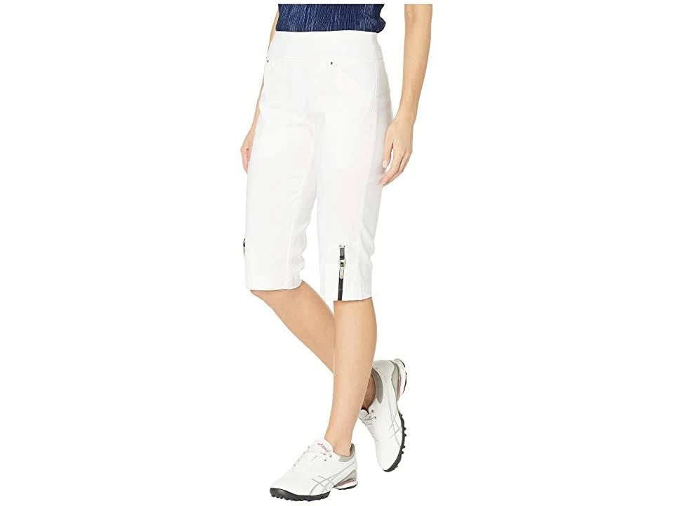 White Pull-On Knee Capris U2244