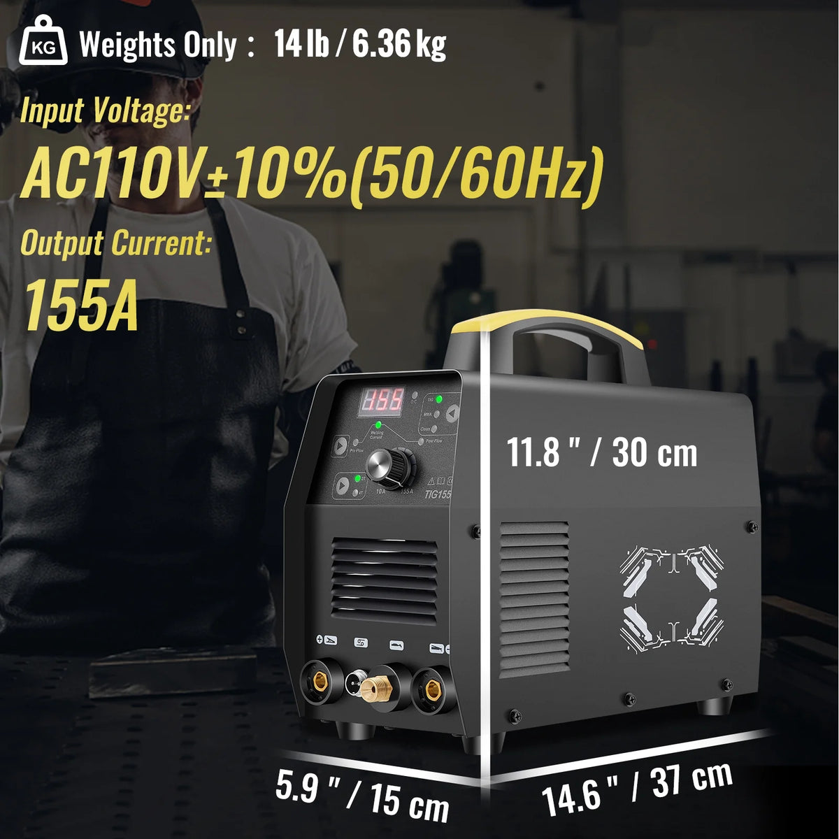 155Amp 3 in 1 TIG Welder, 110V High Frequency TIG/Stick/Clean Welding Machine V9450