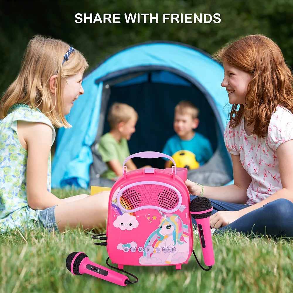 Kids Karaoke Machine with 2 Microphones Portable Toy Speaker with Voice Changer B93680
