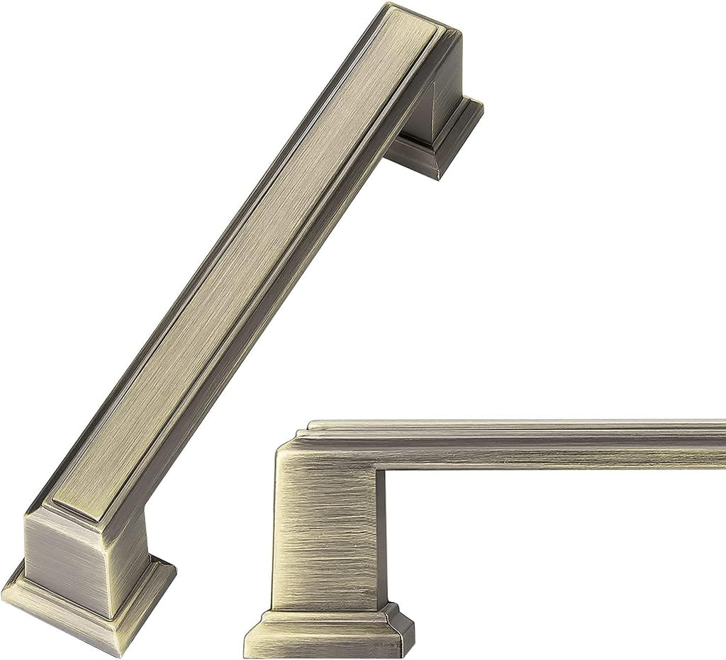 10 Pack Antique Brass Cabinet Hardware Pulls，4.5 inch Length Solid Cabinet Handles，3.75-inch Hold Centers E729009