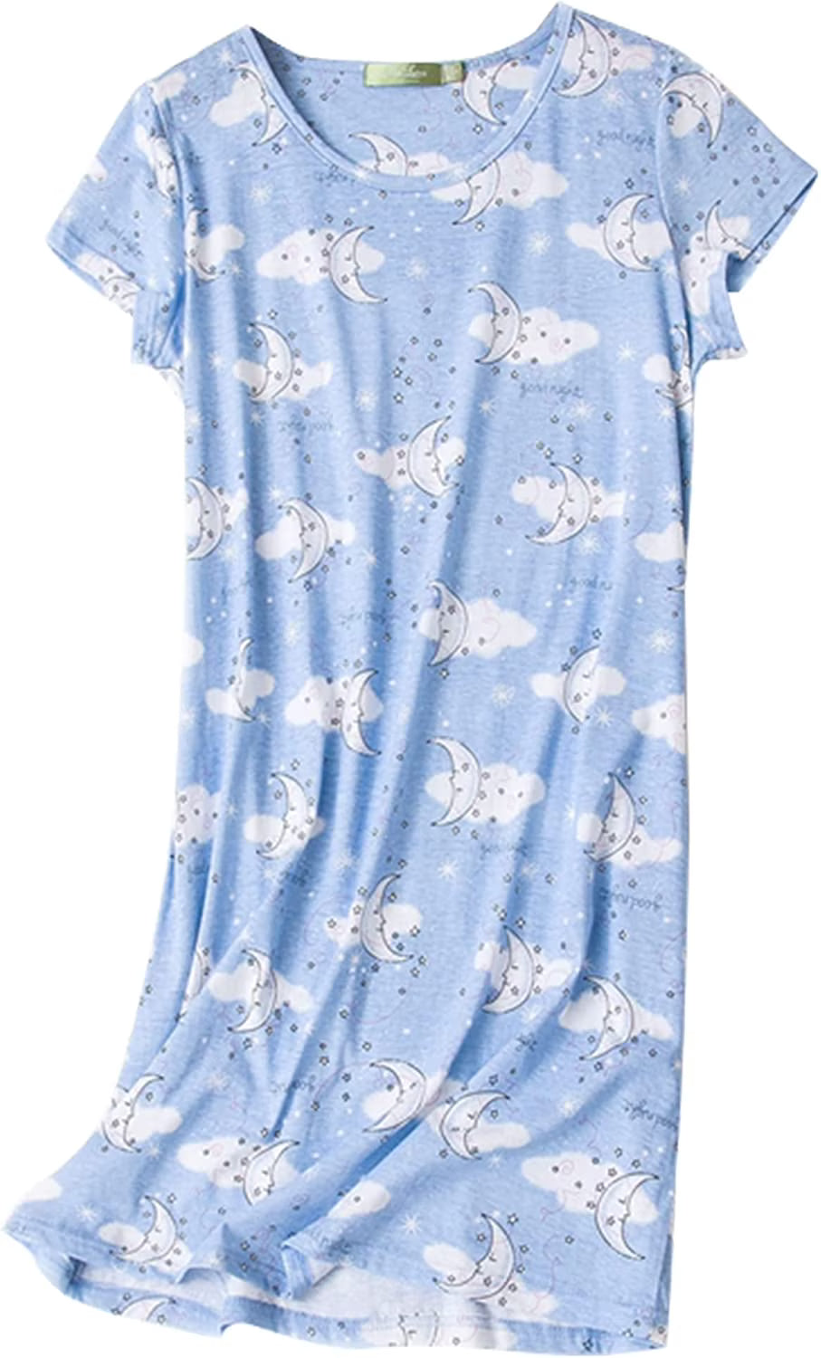 Cotton Nightgown Sleepwear Short Sleeves Sleepdress Blue XL A246464
