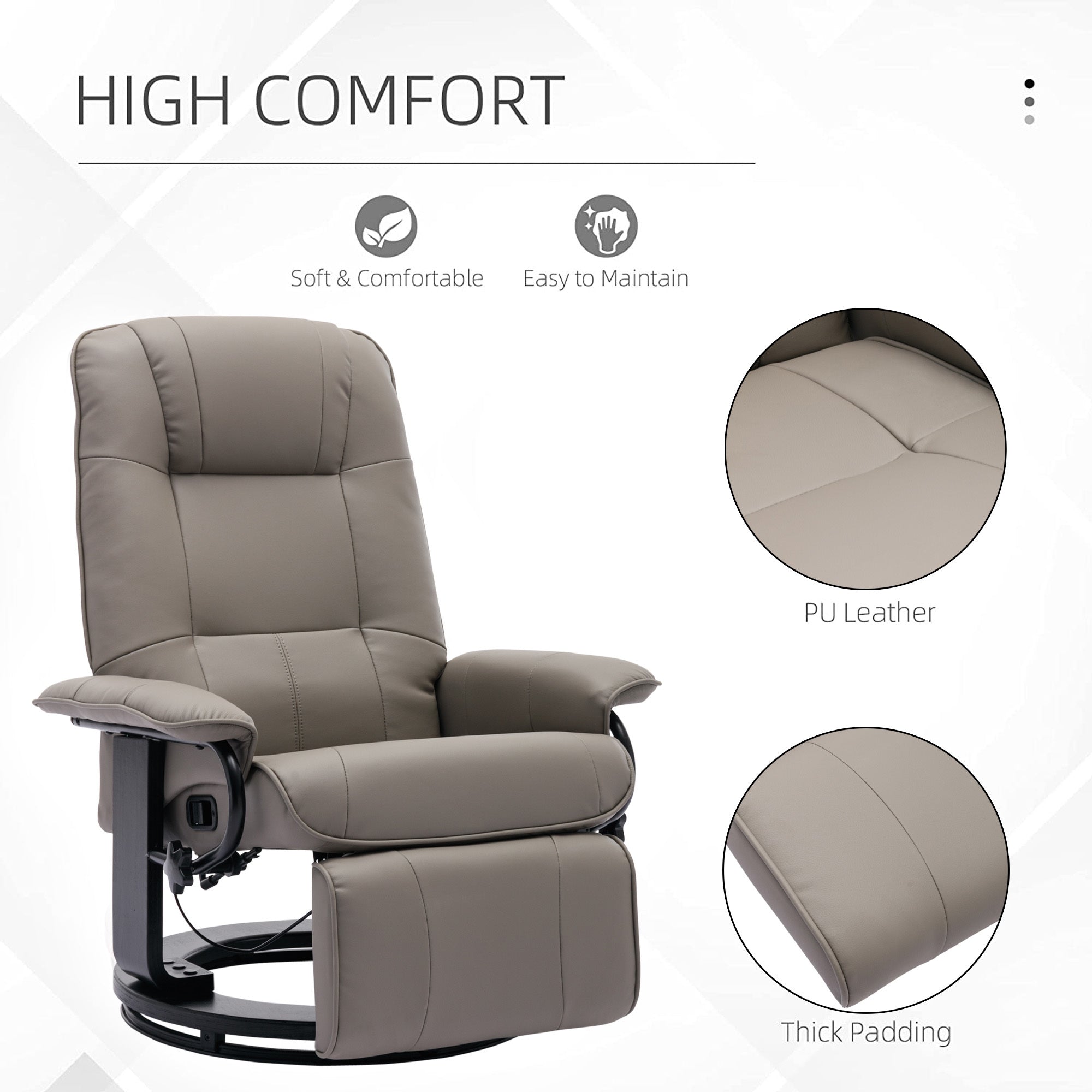 Grey Faux Leather Manual Swivel Recliner Chair with Footrest V943063