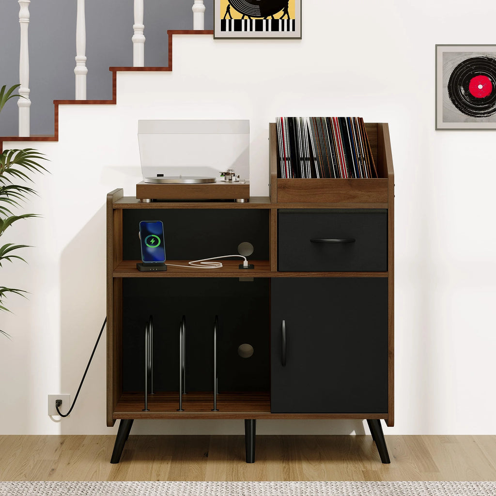 Brown Record Player Stand with Storage I59031