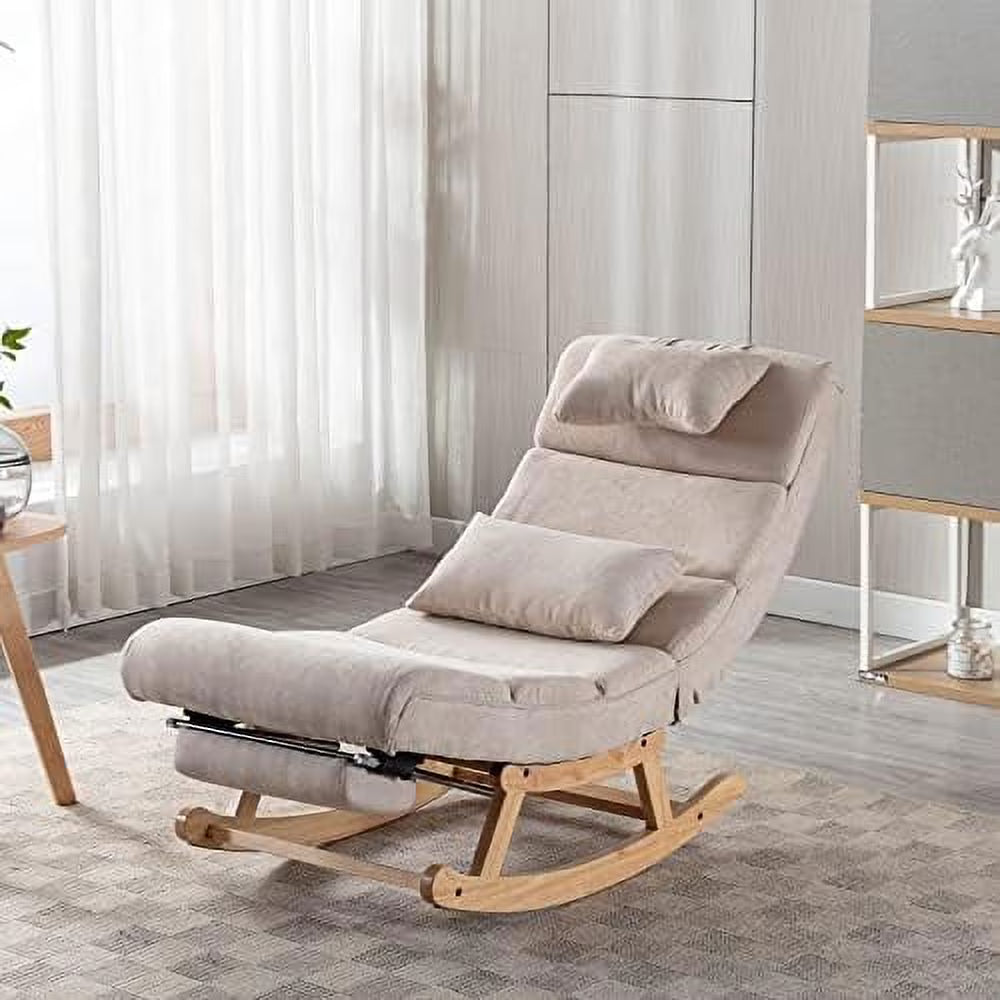 PU Leather Upholstered Rocker Recliner Chair with Pillows & Foot W4542