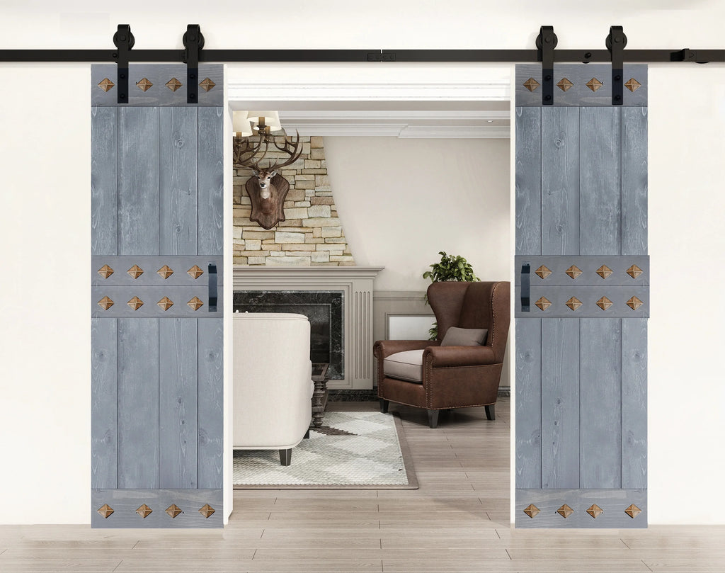 Dark Gray Knotty Pine Wood Barn Door with Hardware Kit T664