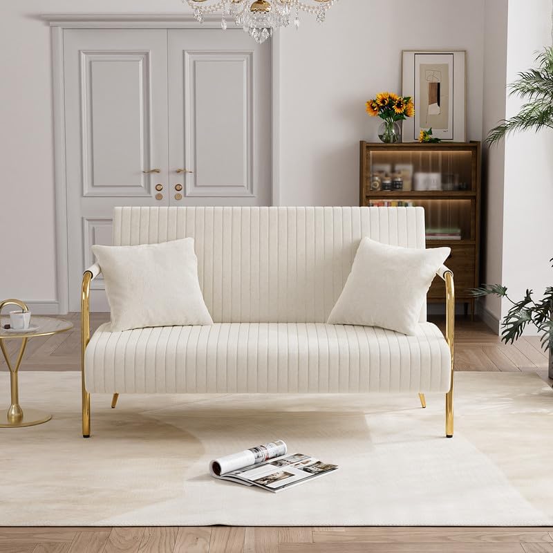 Orange Velvet 2 Seater Loveseat Sofa with Gold Metal Legs T83998