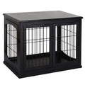 Black Wooden Dog Cage Pet Crate Kennel with Double Door T71372