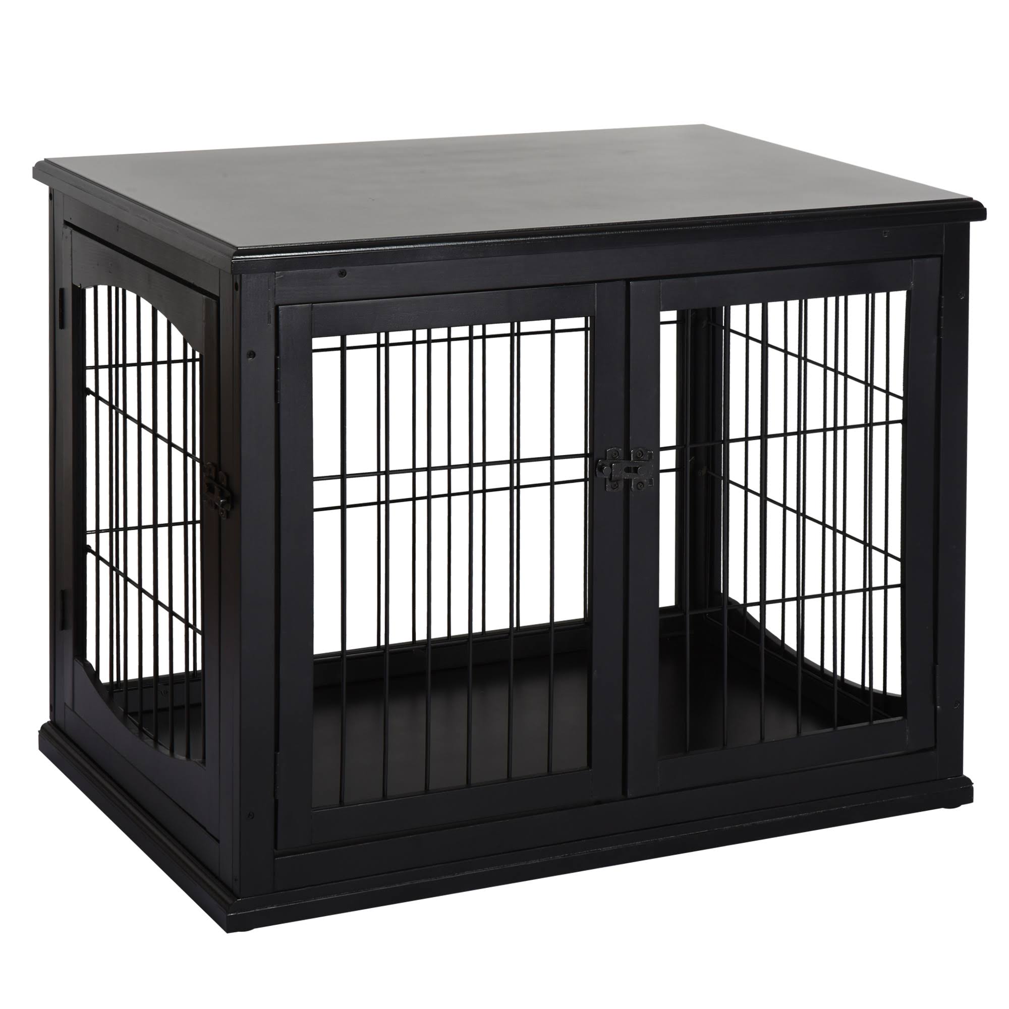 Black Wooden Dog Cage Pet Crate Kennel with Double Door T71372