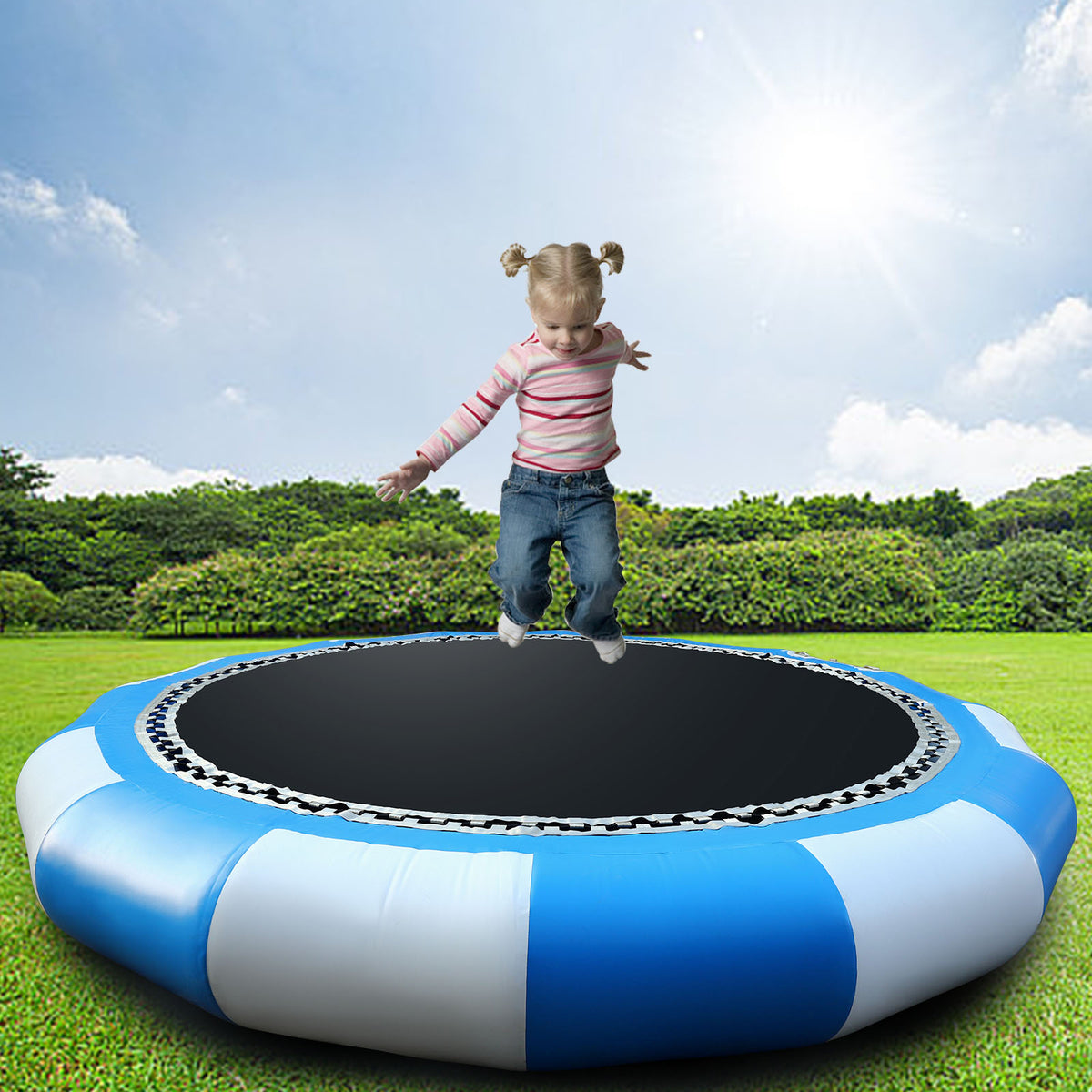 17ft Inflatable Water Trampoline Blue and White PVC Tarpaulin Max Capacity 400kg/ 880lb U1940