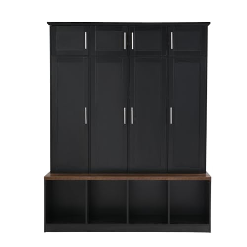 White 4-in-1 Hall Tree Coat Rack with 4 Shelves and 8 Cabinets R43408
